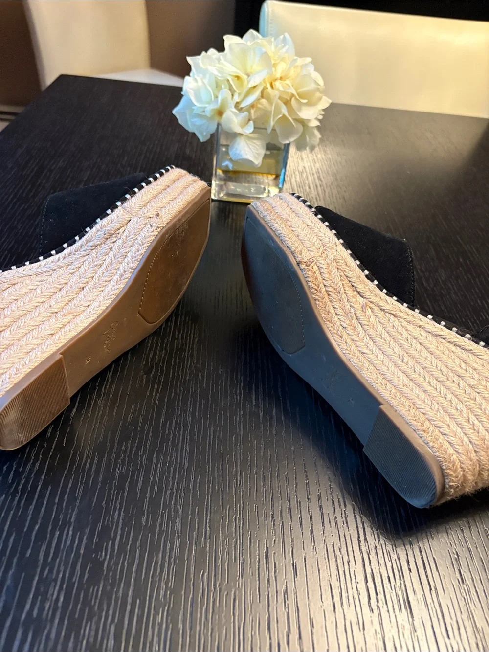 Crown Vintage Black Suede Ankle-Strap Espadrille Wedges